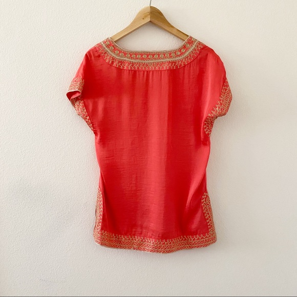 Theme Coral and Gold Embroidered Tunic Medium - Picture 2 of 5